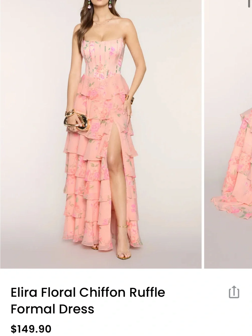Elira Pink Floral Strapless Ruffled Chiffon Corset Gown from Windsor